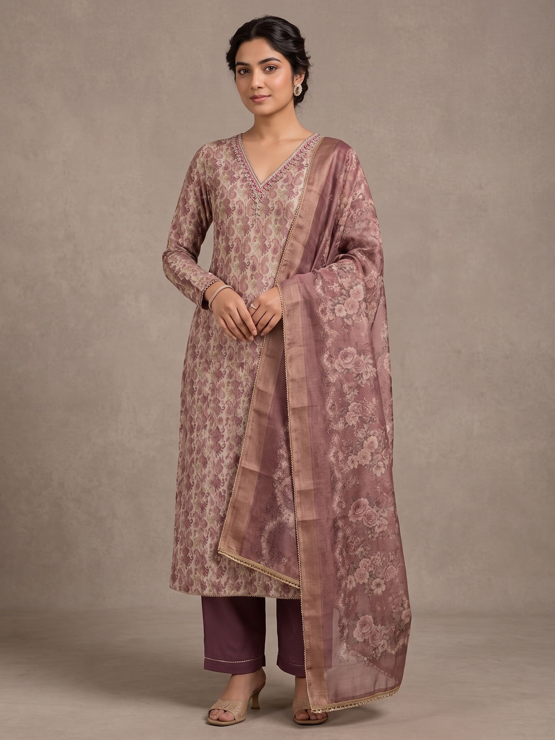 Peachmode Brown 11728 Unstitched Dress Material - Image 2