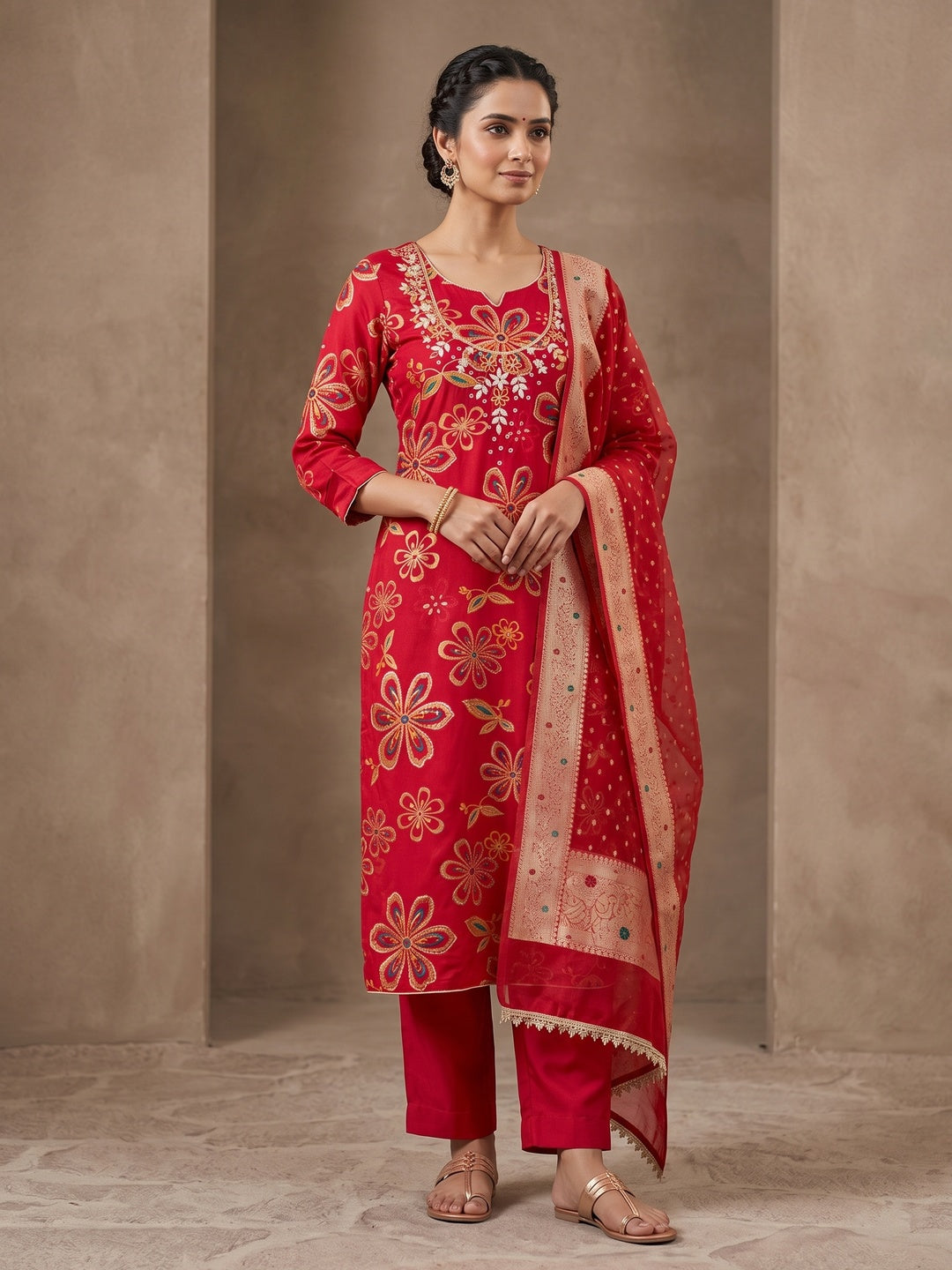 Peachmode Red 11731 Unstitched Dress Material - Image 2