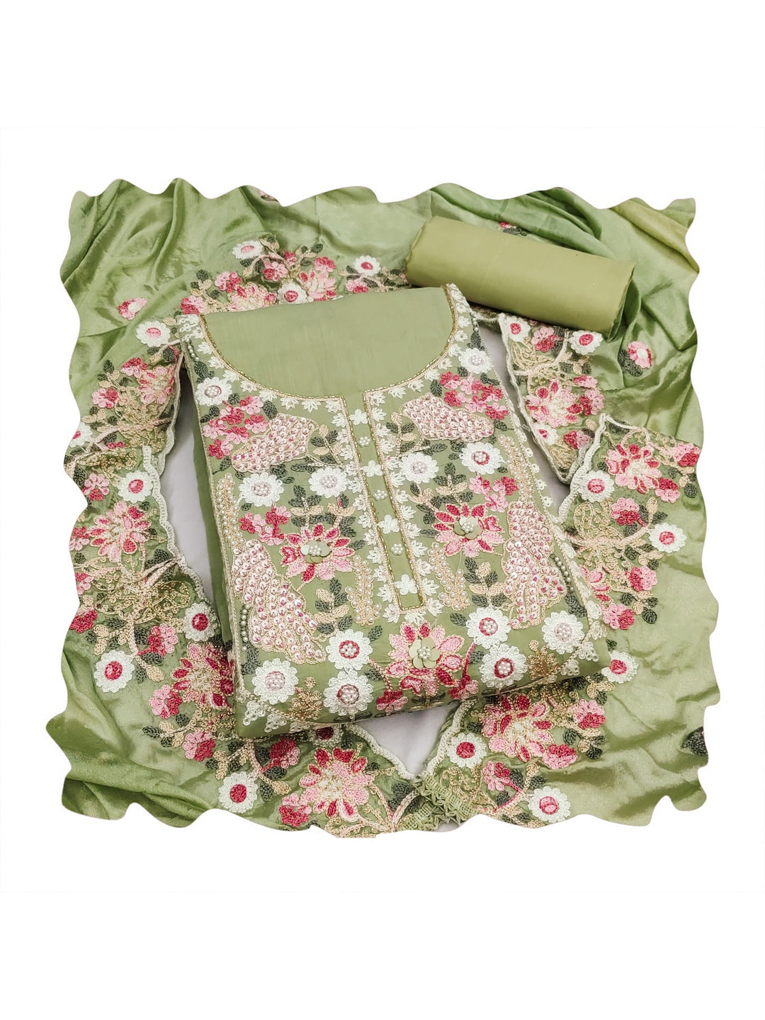Peachmode Green 11732 Unstitched Dress Material - Image 1