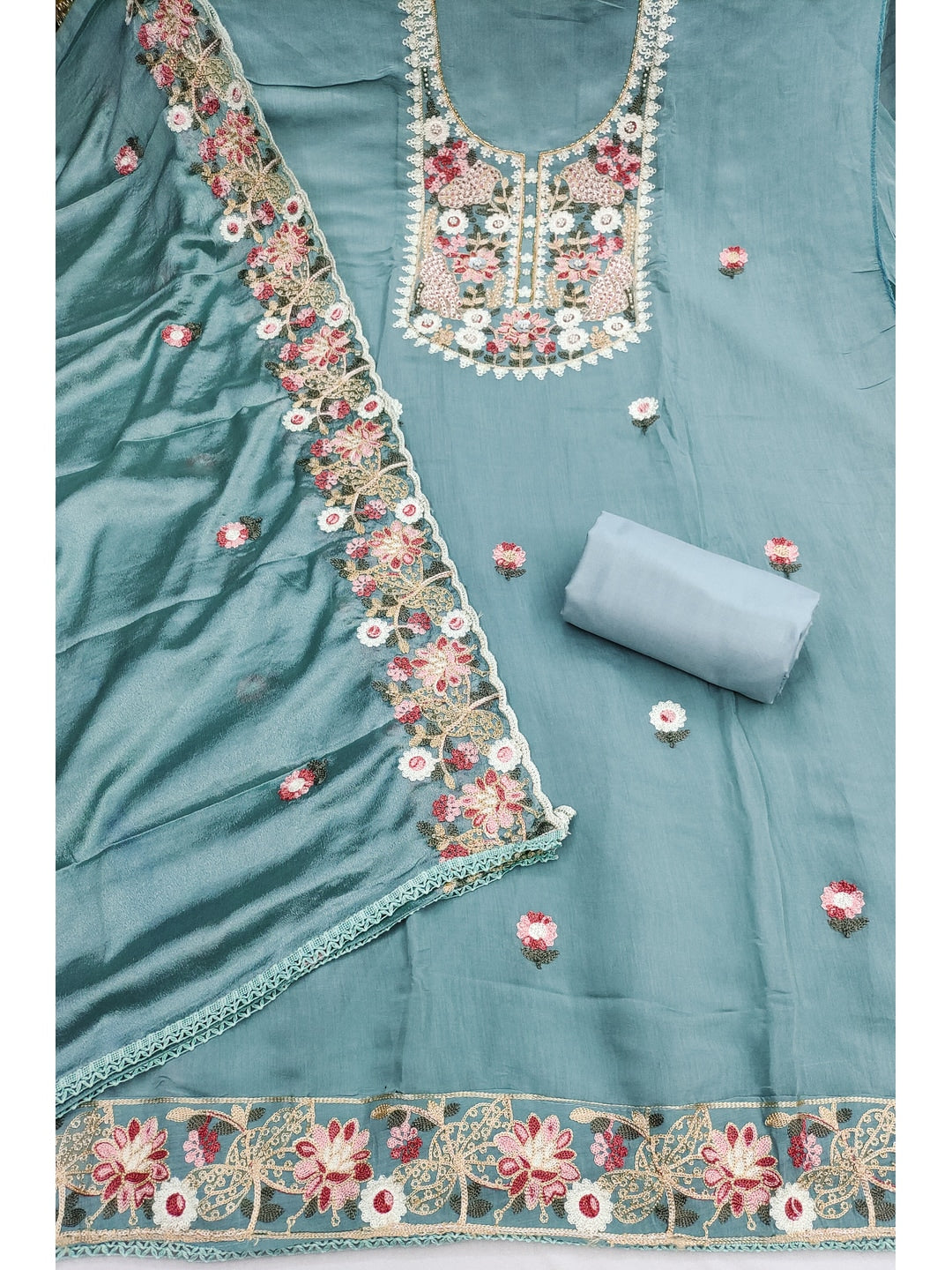 Peachmode Turquoise 11732 Unstitched Dress Material - Image 4