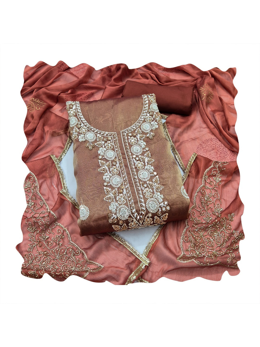 Peachmode Brown 11735 Unstitched Dress Material - Image 1