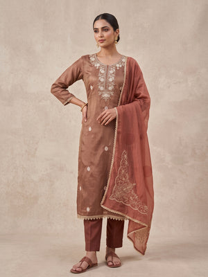 Peachmode Brown 11735 Unstitched Dress Material - Image 2