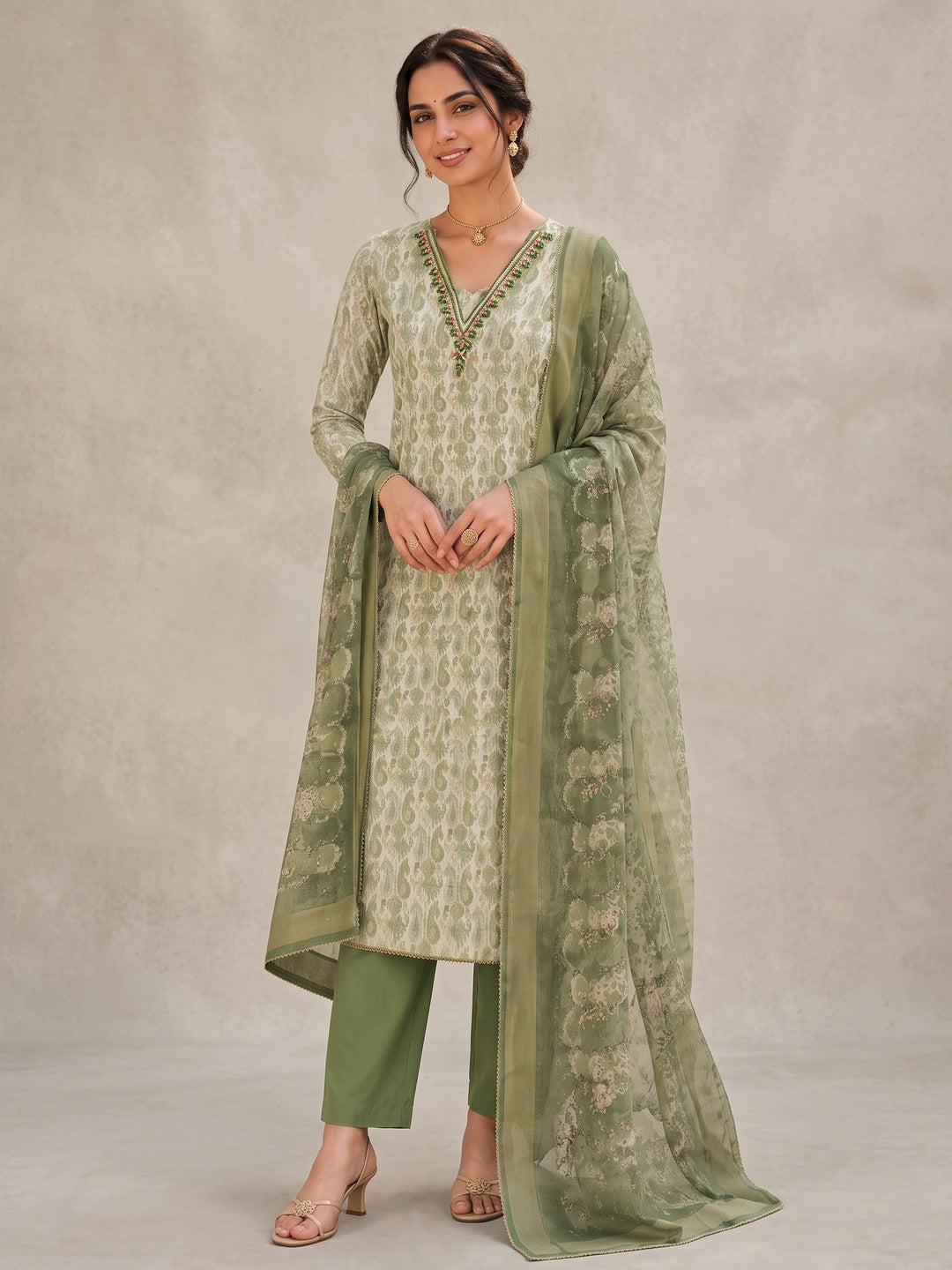 Peachmode Dark Green 11728 Unstitched Dress Material - Image 2