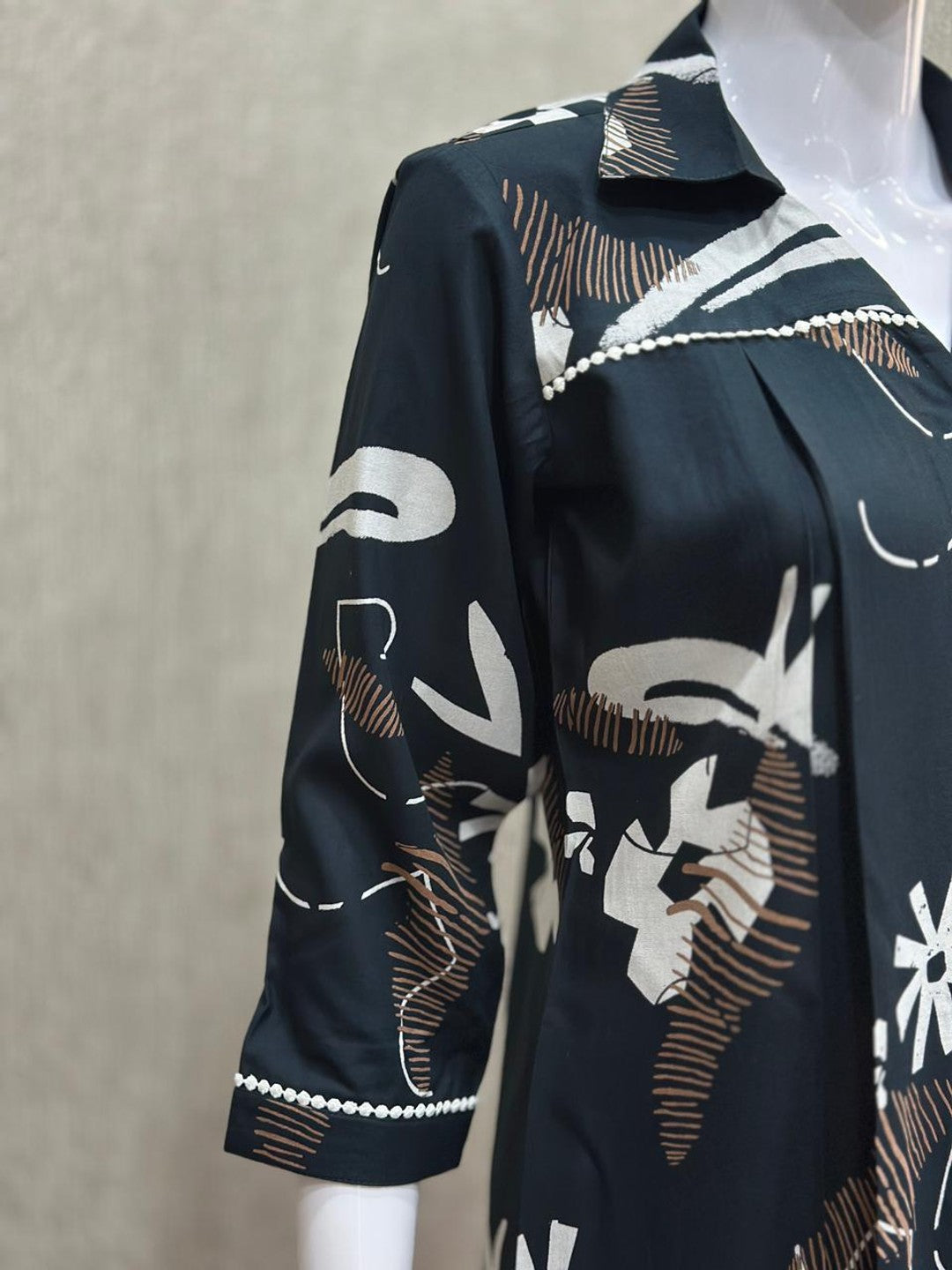 Peachmode Dark Blue Rayon Abstract Printed Collared Shirt - Image 2