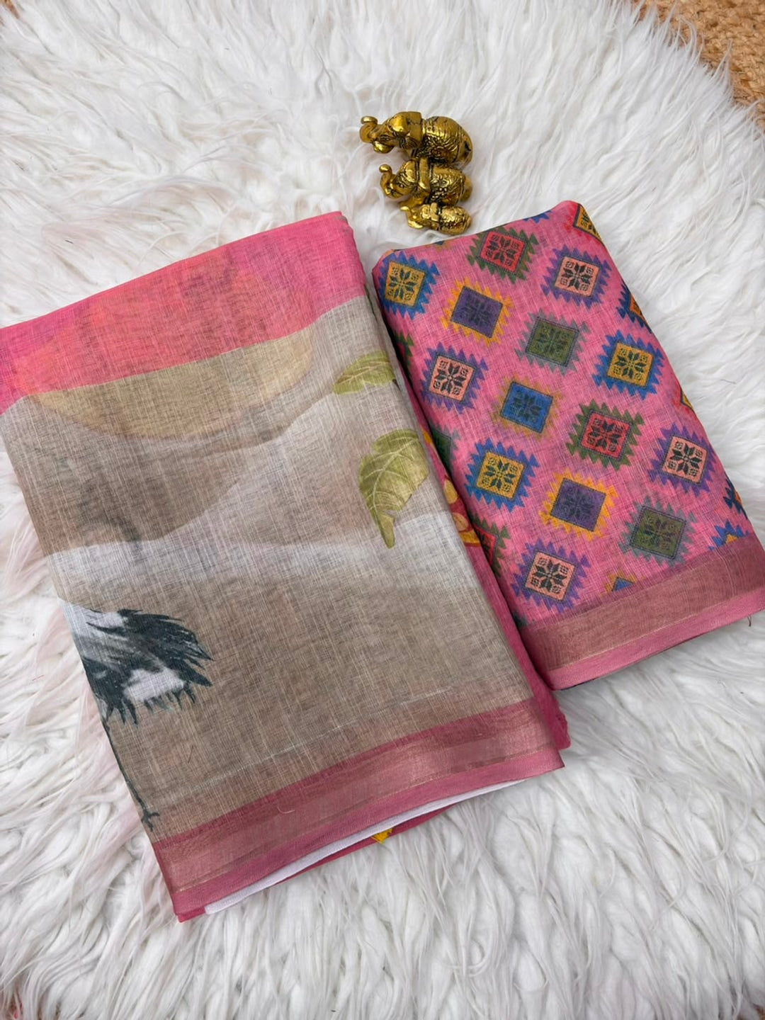 Peachmode Peach Peacock Printed Linen Saree - Image 5