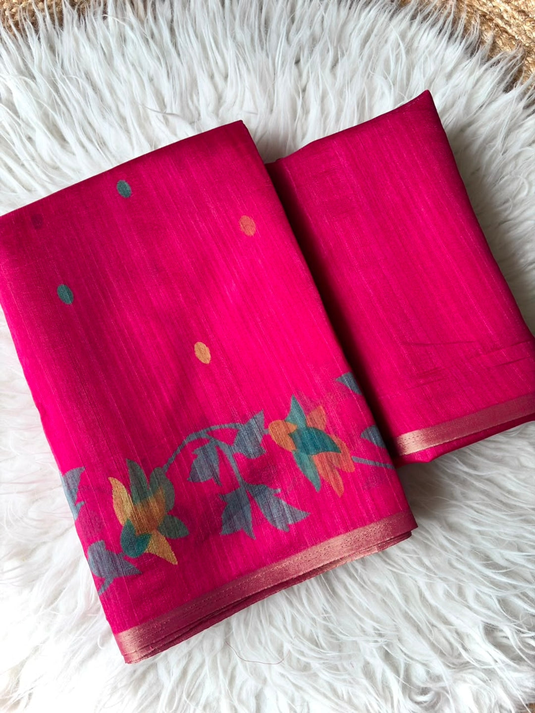 Peachmode Pink Woven Floral Cotton Silk Saree - Image 2