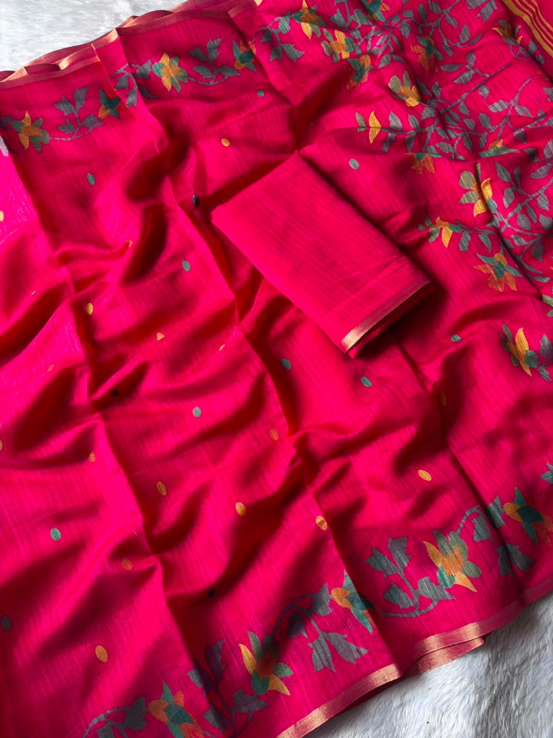 Peachmode Pink Woven Floral Cotton Silk Saree - Image 4
