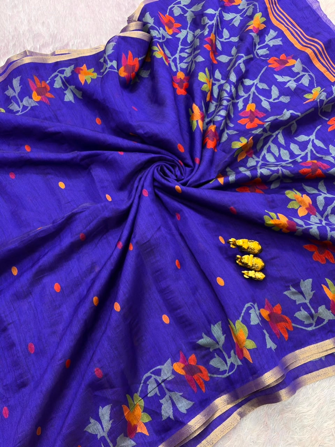 Peachmode Blue Woven Floral Cotton Silk Saree - Image 4