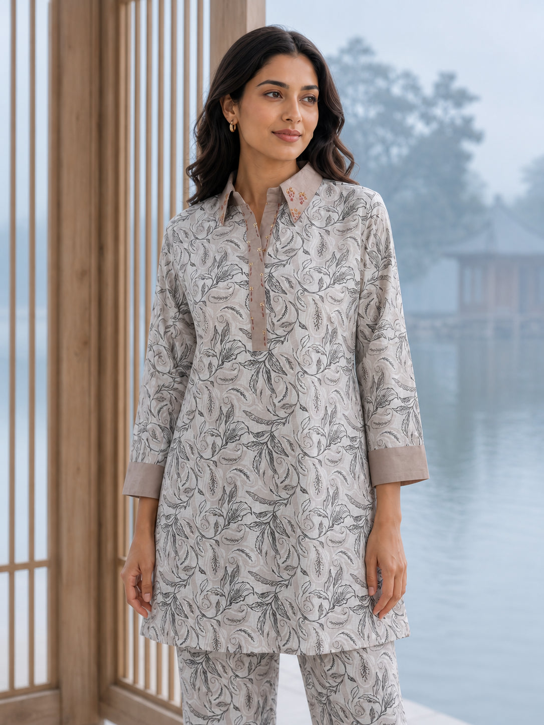 Peachmode Off White Cotton Botanical Printed Co-ord Set - Image 5