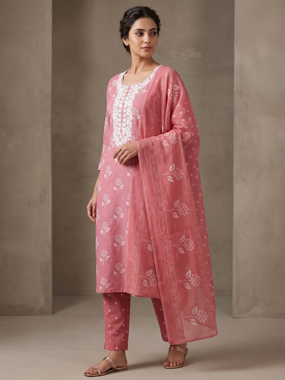 Peachmode Rose Floral Unstitched Dress Material - Image 2