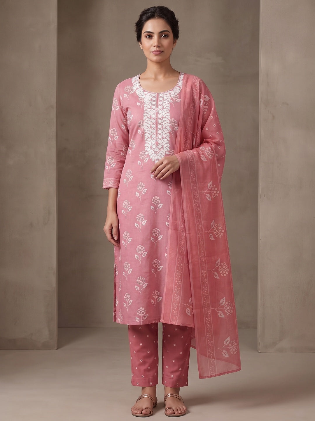 Peachmode Rose Floral Unstitched Dress Material - Image 4
