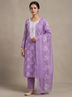 Peachmode Lavender Floral Unstitched Dress Material - Image 2