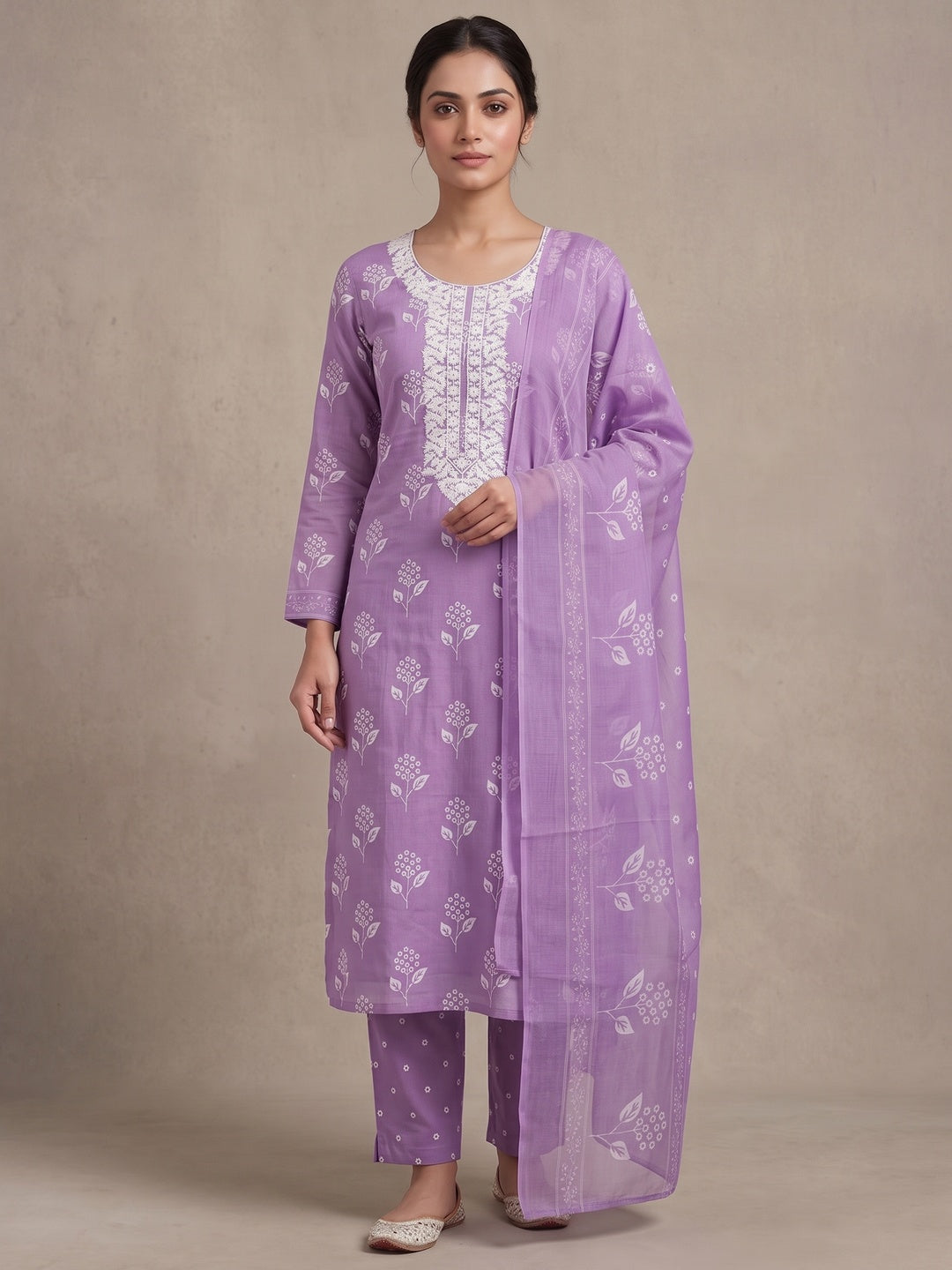 Peachmode Lavender Floral Unstitched Dress Material - Image 4