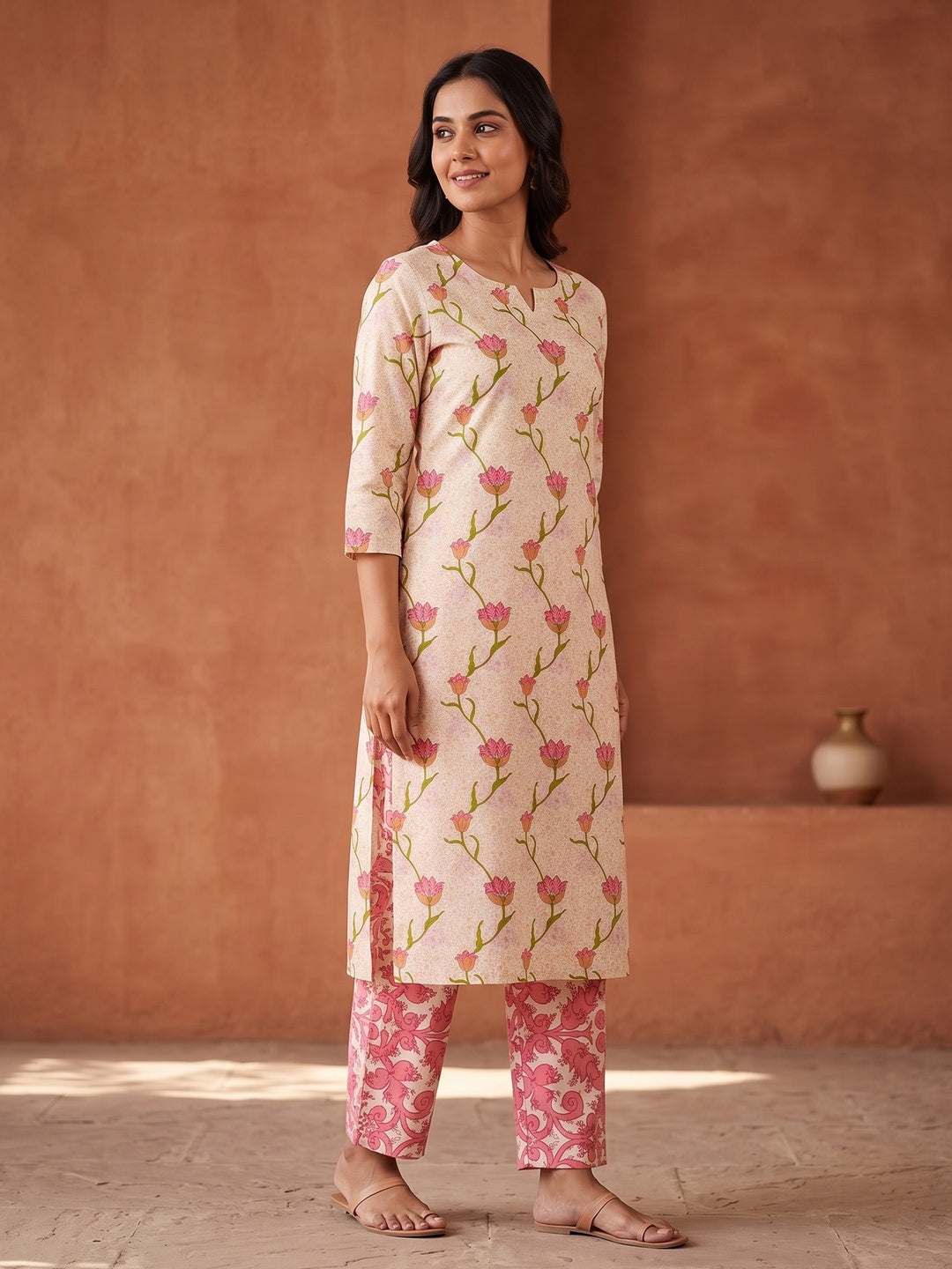 Peachmode Rose Floral Two-Piece Unstitched Dress Material - Image 2