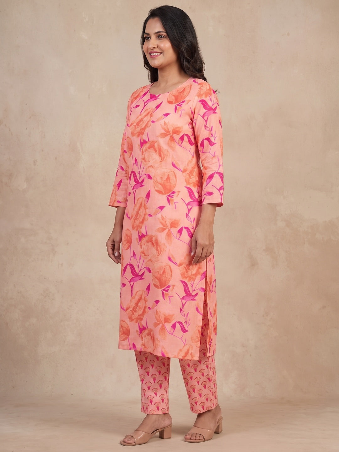 Peachmode Pink Rose Floral Two-Piece Unstitched Dress Material - Image 4