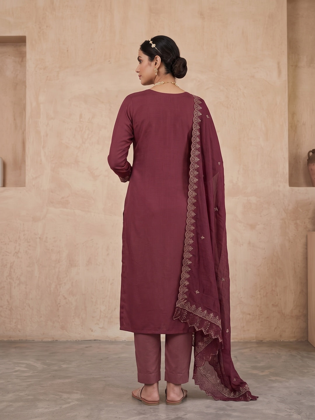 Peachmode Maroon Unstitched Dress Material - Image 5