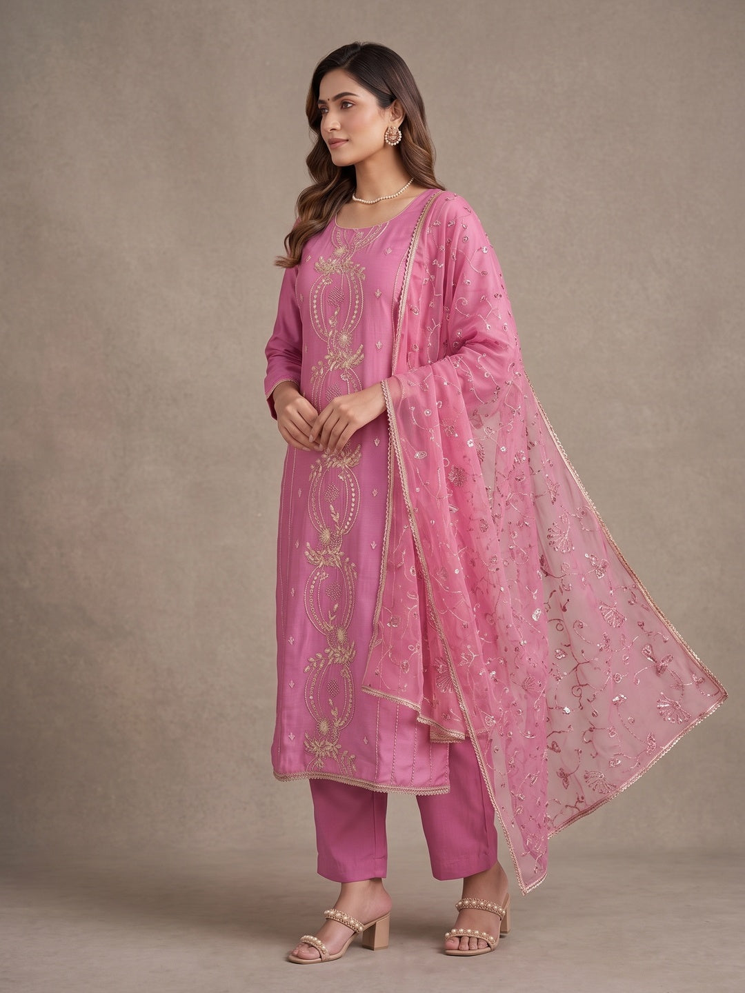 Peachmode Pink Unstitched Dress Material - Image 4