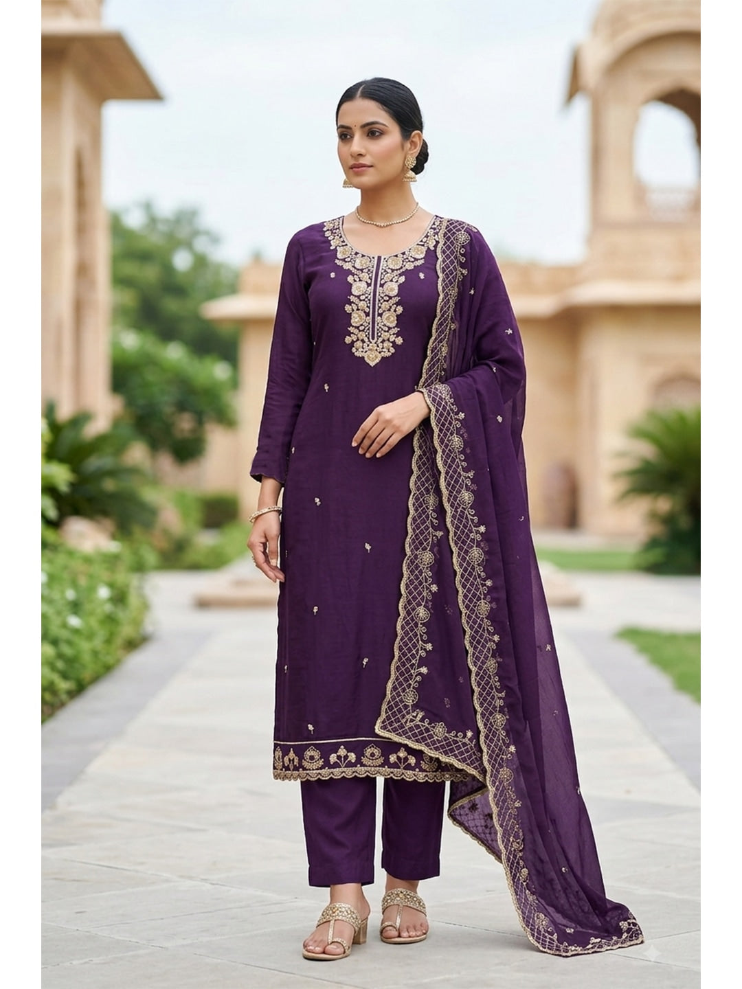 Peachmode Purple Unstitched Dress Material - Image 3