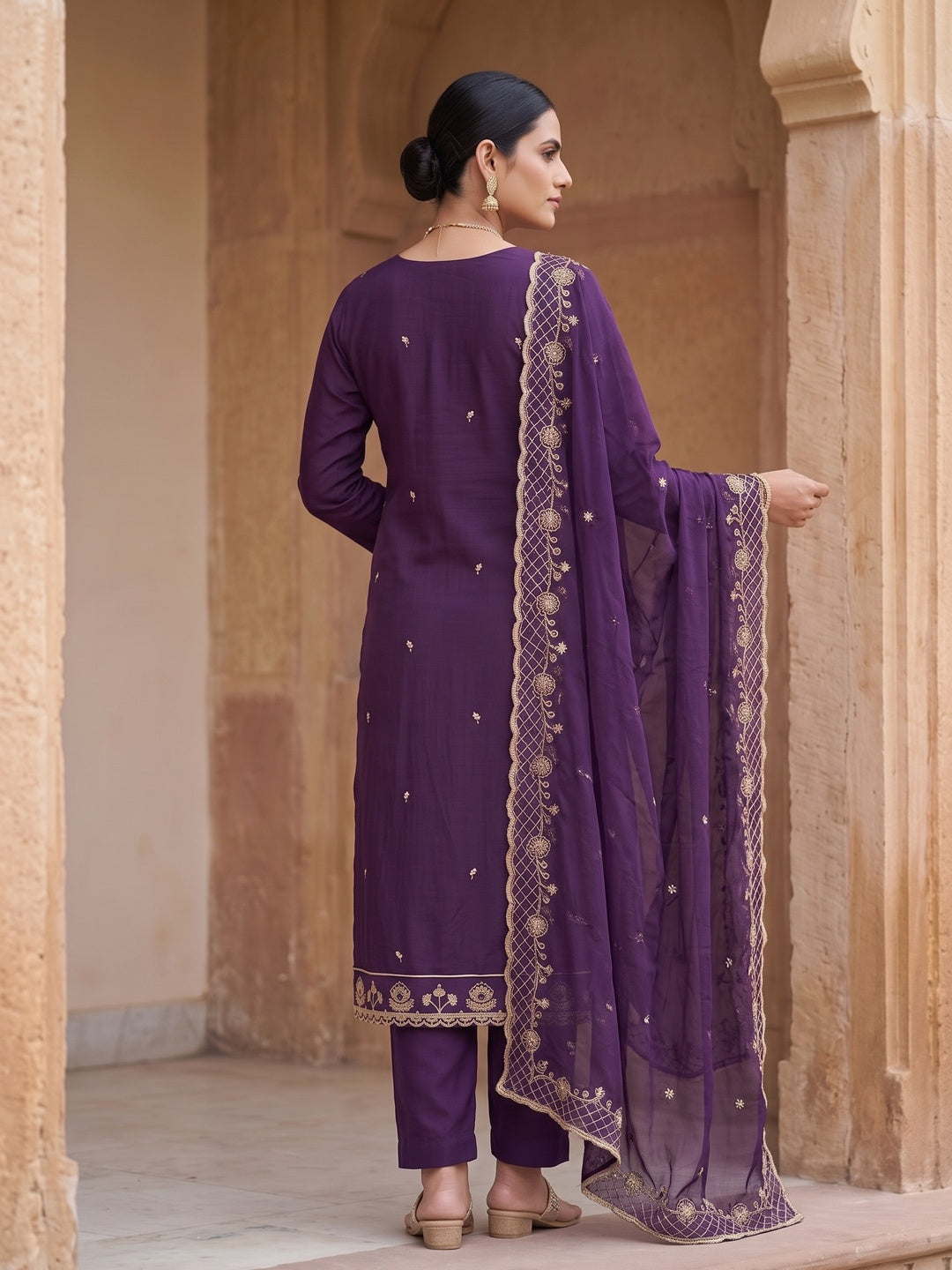 Peachmode Purple Unstitched Dress Material - Image 5