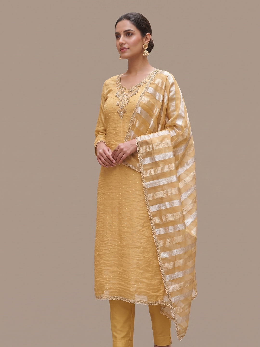 Peachmode Yellow Unstitched Dress Material - Image 4