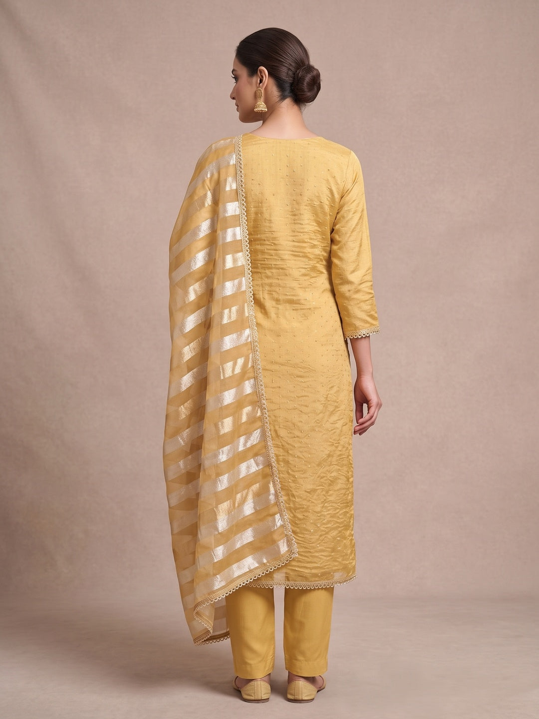 Peachmode Yellow Unstitched Dress Material - Image 5