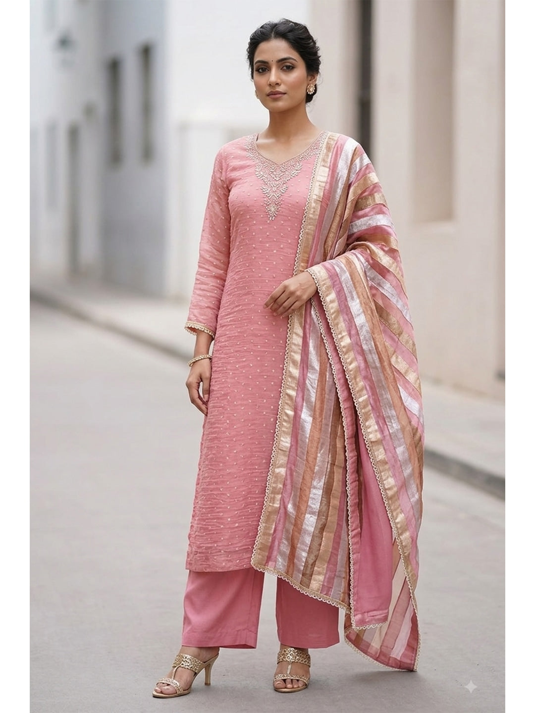 Peachmode Pink Unstitched Dress Material - Image 3