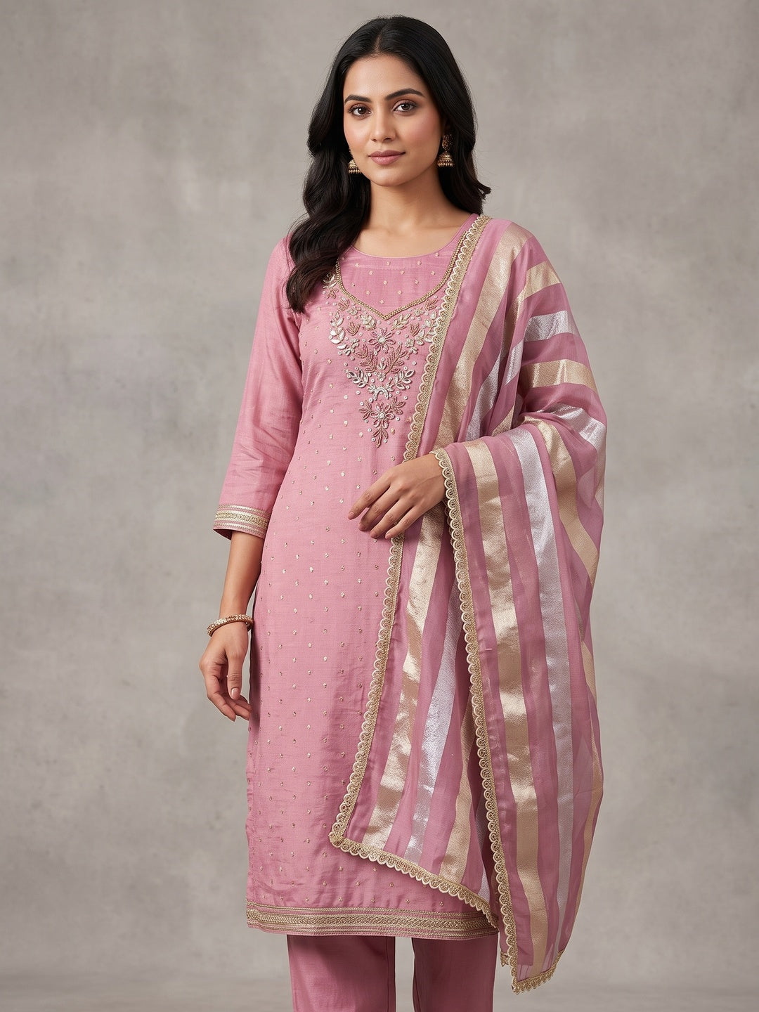 Peachmode Pink Unstitched Dress Material - Image 2