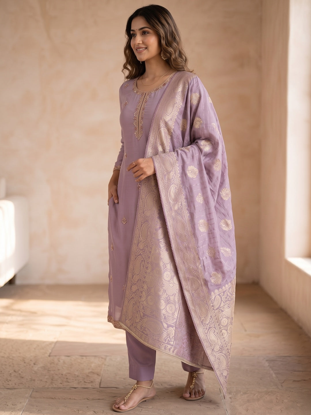 Peachmode Purple Unstitched Dress Material - Image 4
