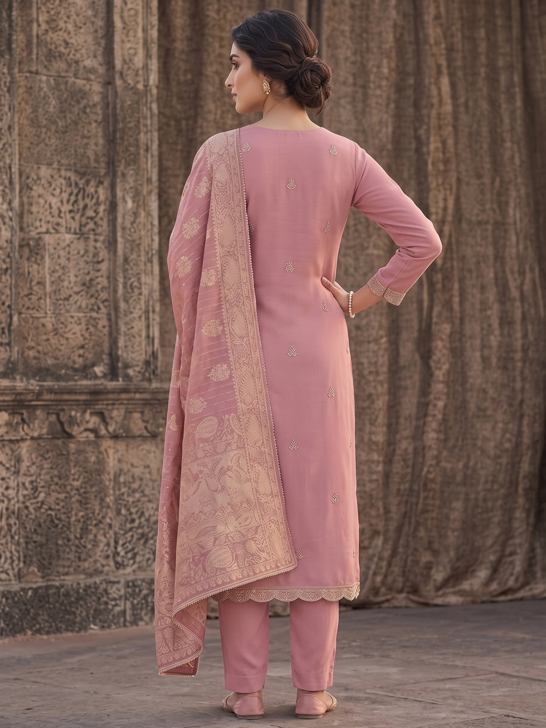 Peachmode Peach Unstitched Dress Material - Image 5