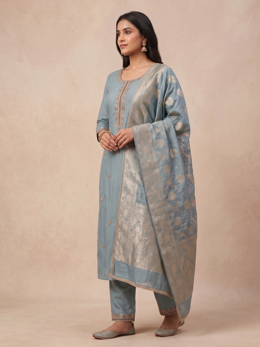 Peachmode Blue Unstitched Dress Material - Image 4