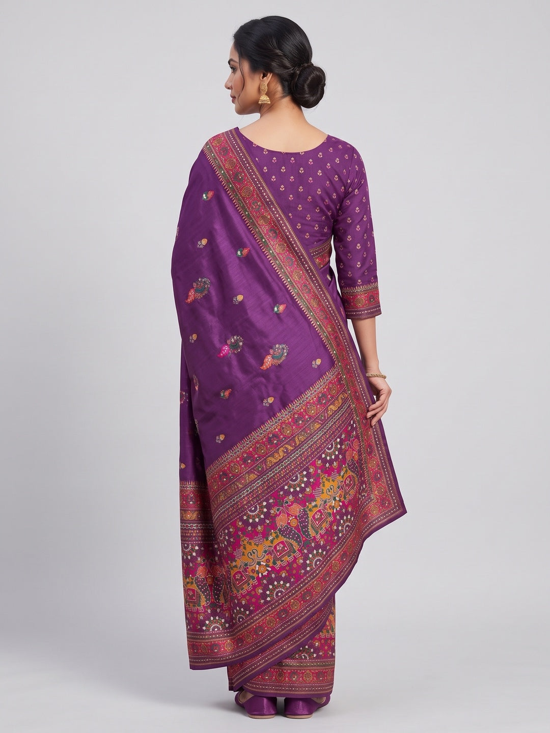 Purple Pashmina Silk Weaving Saree Designed in Classic Rajwadi Style for Festive Wear - Image 2