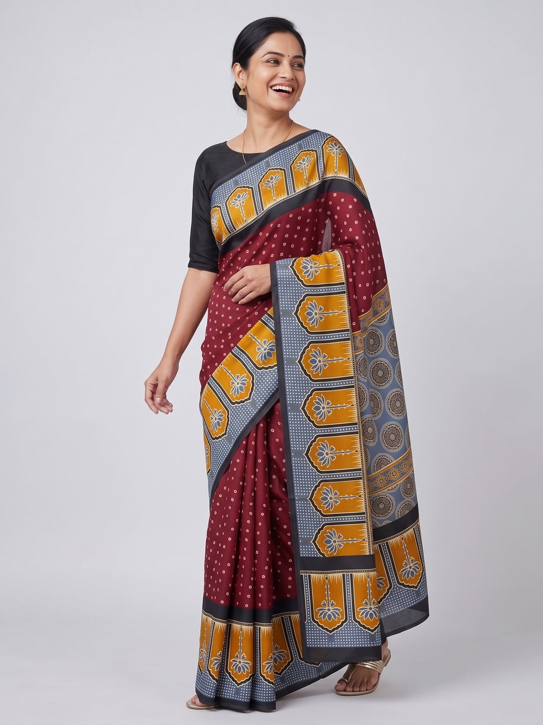 Classic Maroon Crepe Silk Saree Enhanced with Bandhani Work for Timeless Appeal - Image 4
