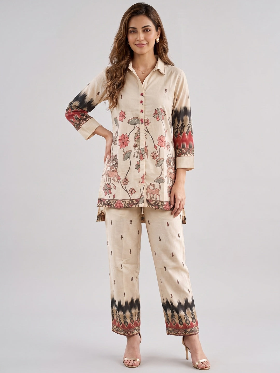 Off White Cotton Co-ord Set with Half Low Style Top and Stylish Bottom - Image 5