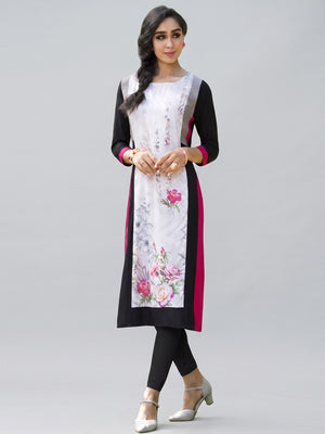 Classy White Colored Casual Printed Rayon Kurti - Image 1