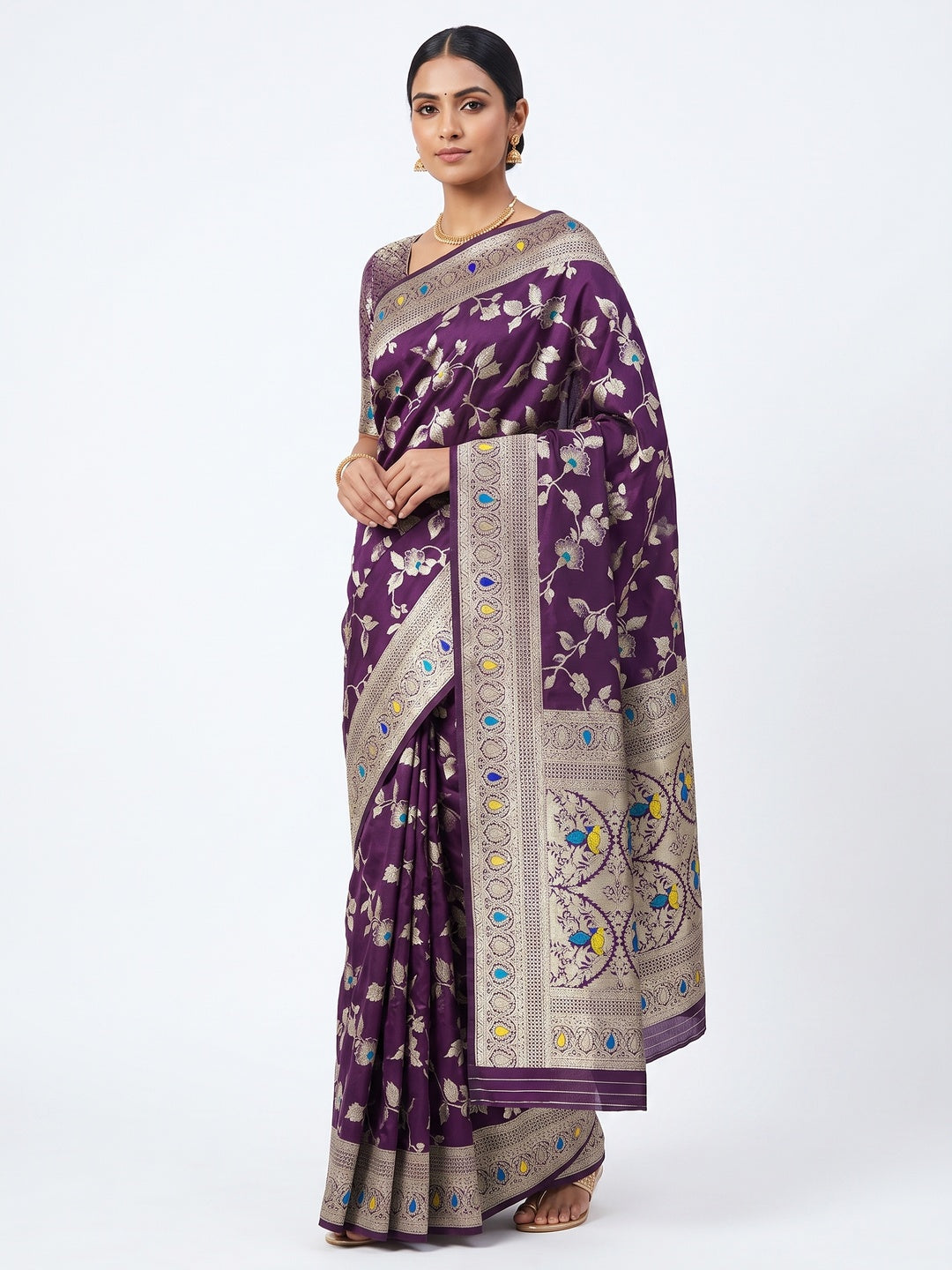 Purple Heritage Pure Silk Saree with Heavy Zari Work - Image 1