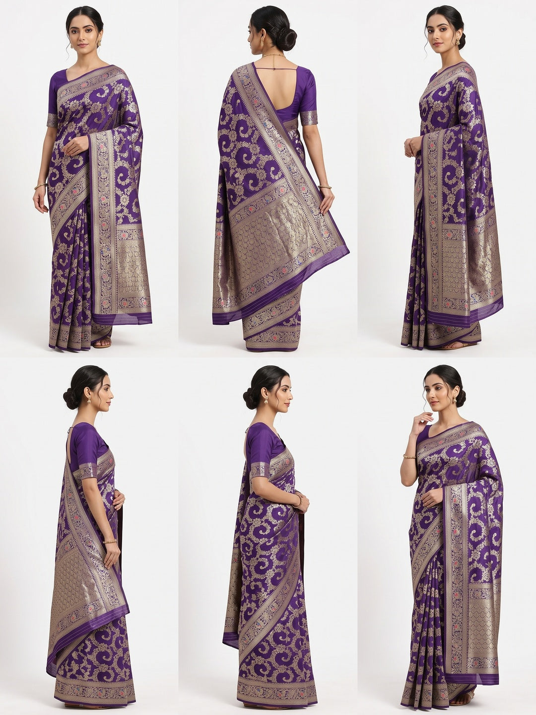 Violet Pure Silk Drape Featuring Traditional Heavy Zari Weaving for a Royal Look - Image 1