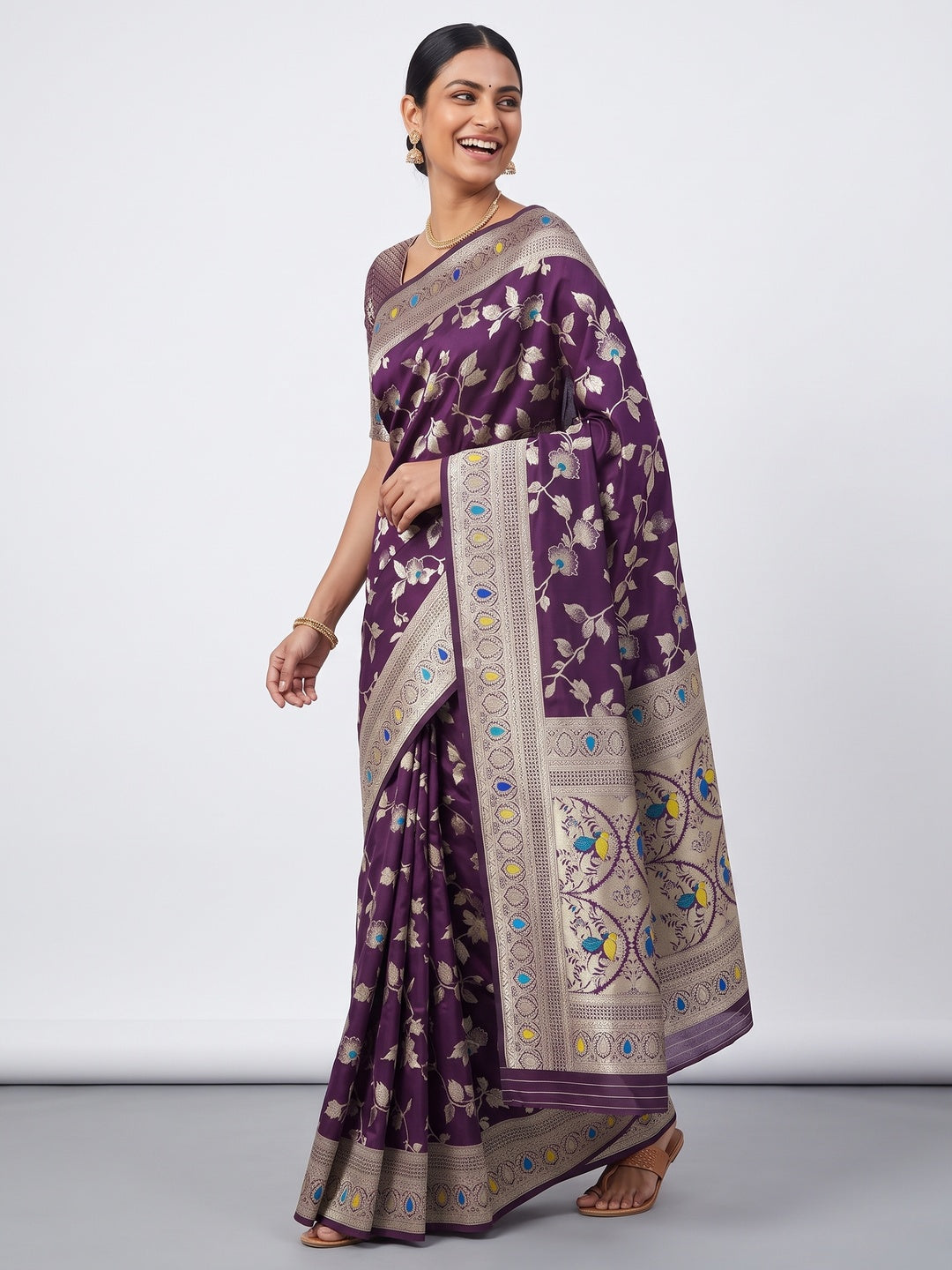 Purple Heritage Pure Silk Saree with Heavy Zari Work - Image 4