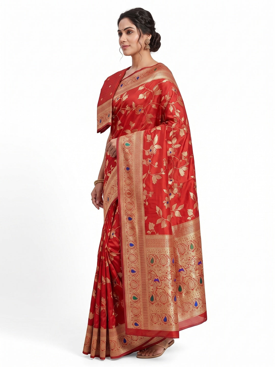 Red Heritage Pure Silk Saree with Heavy Zari Work - Image 3