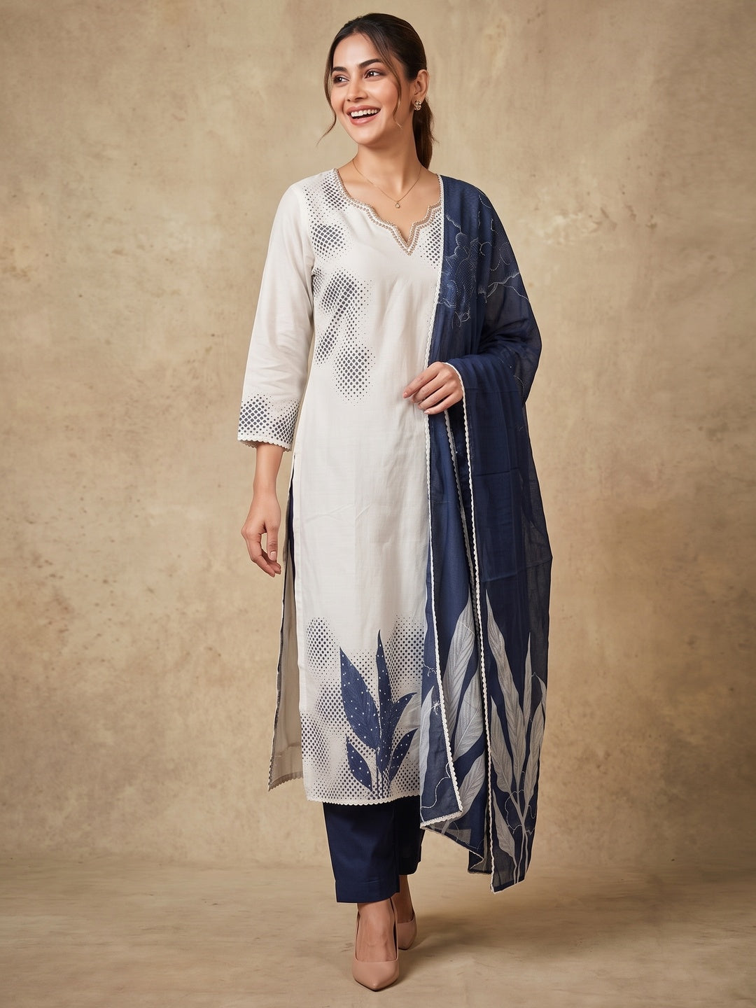 White Cambric Digital Printed Salwar Suit Set - Image 7