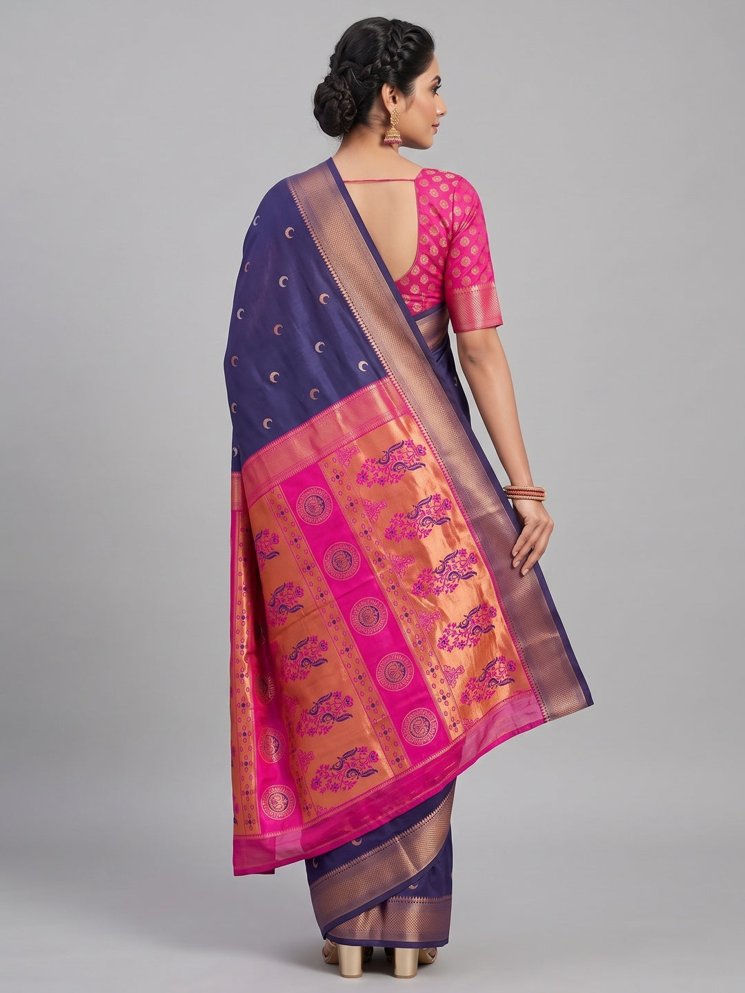 Blue Zari Weaving Cotton Silk Jacquard Saree - Image 2