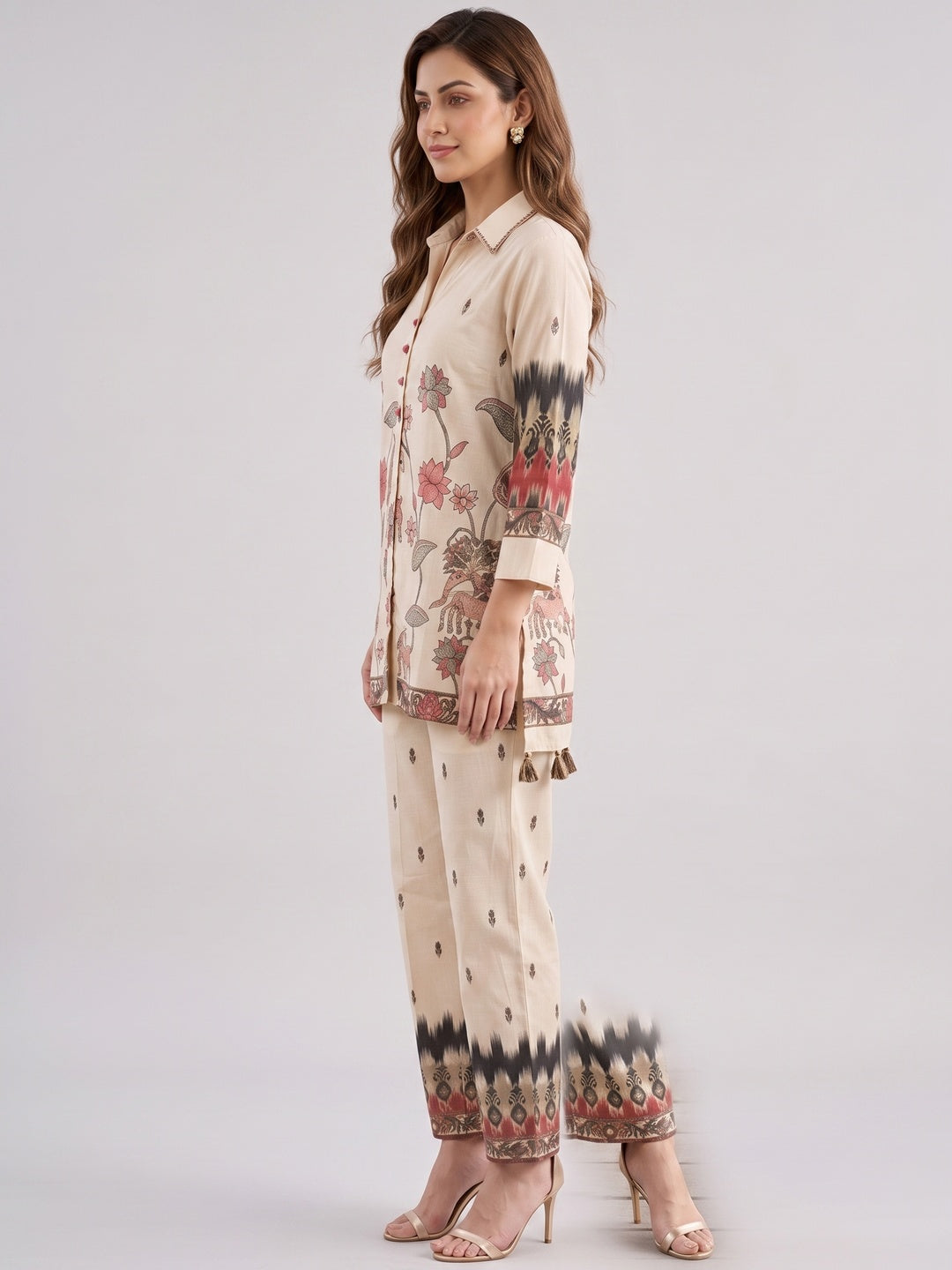Off White Cotton Co-ord Set with Half Low Style Top and Stylish Bottom - Image 7