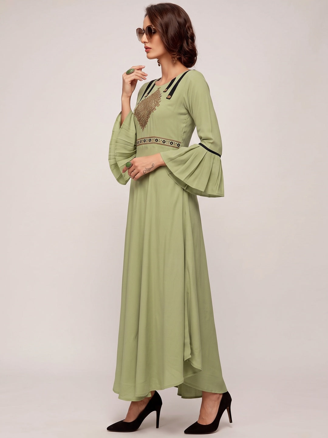 Breathtaking Pista Green Colored Partywear Embroidered Rayon Long Kurti - Image 3
