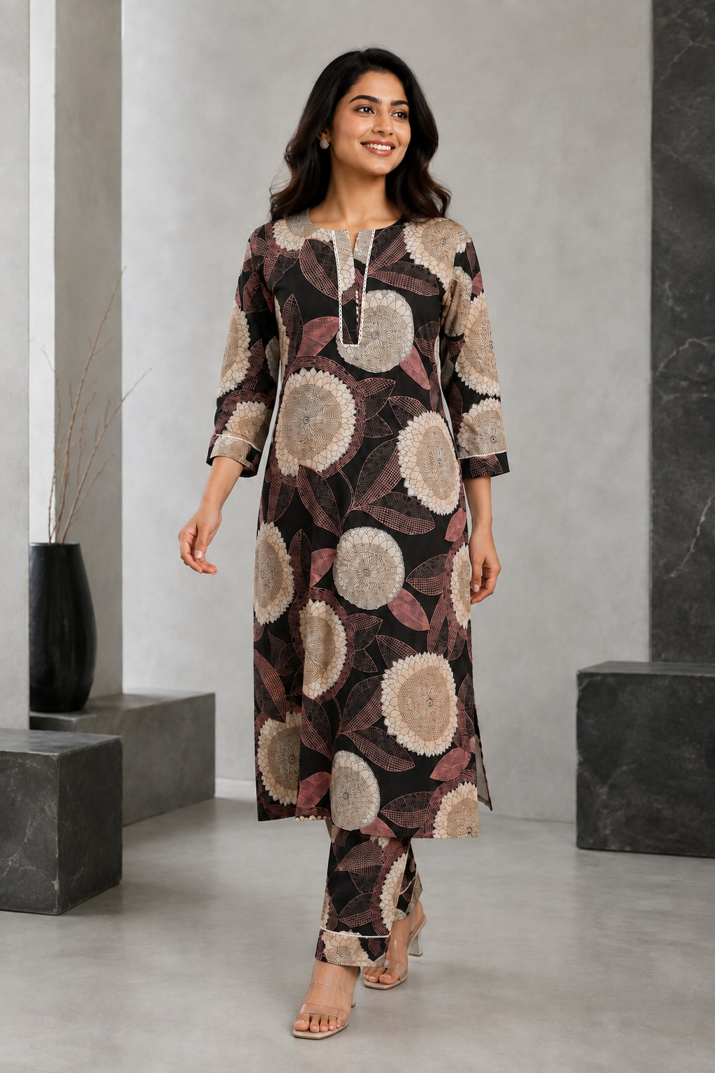 Peachmode Black Rayon Floral Printed Co-ord Set - Image 5