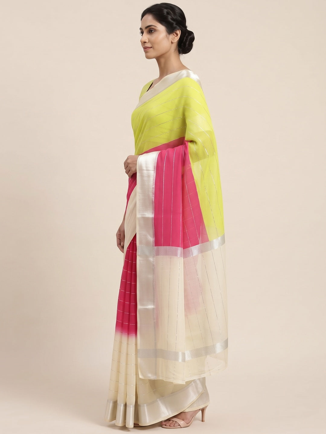 Multicolor Geometric Weaving Georgette Saree - Image 3