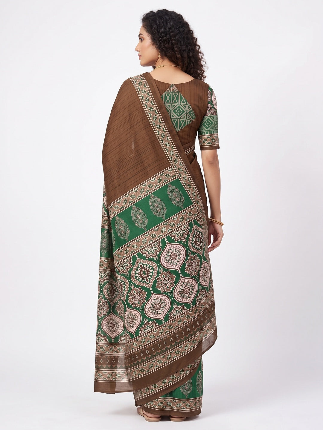 Brown Premium Crepe Silk Lightweight Saree Adorned with Classic Ajrakh Patterns - Image 2