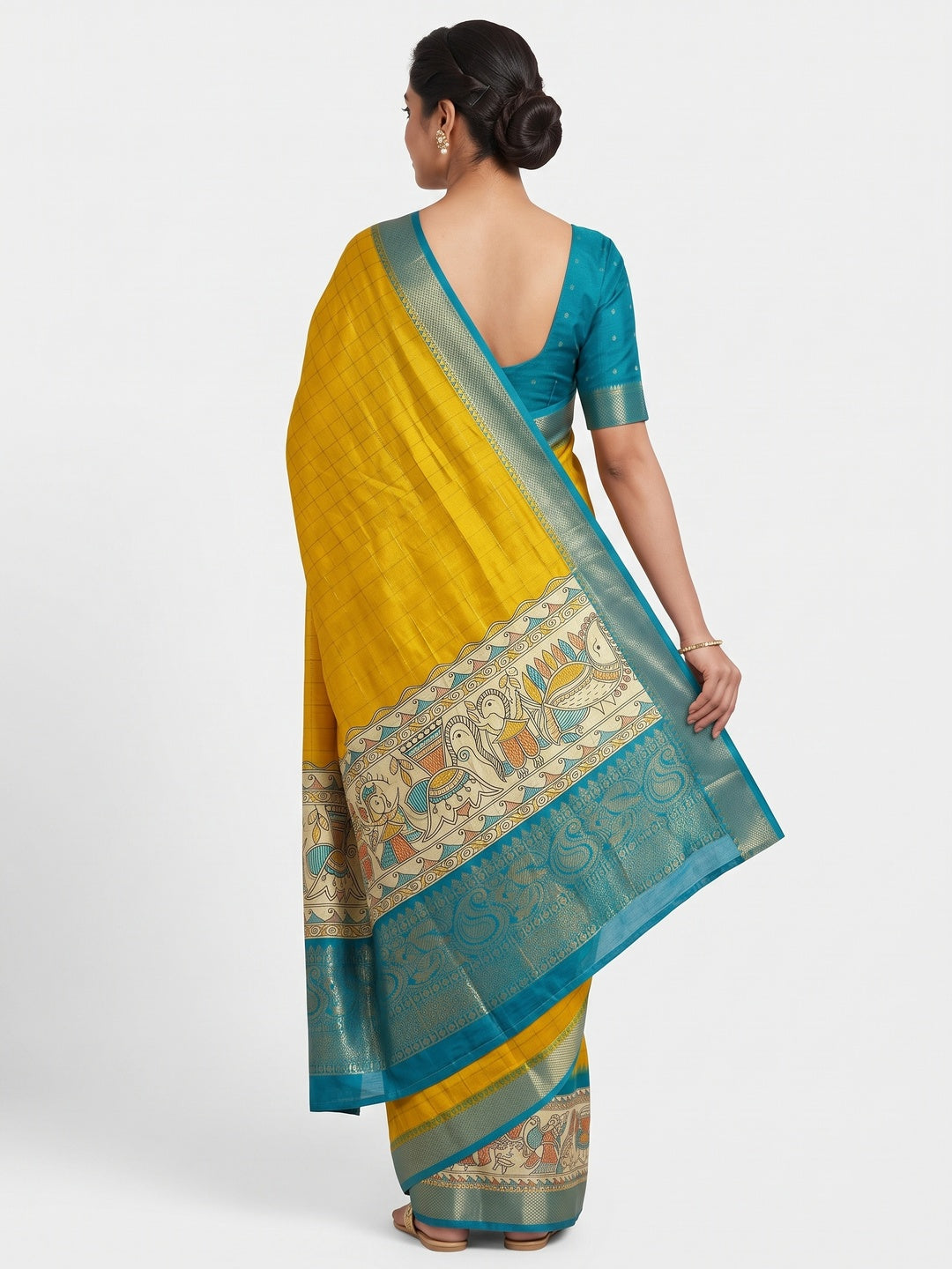 Yellow Weaving Dola Silk Saree With Zari Border - Image 2