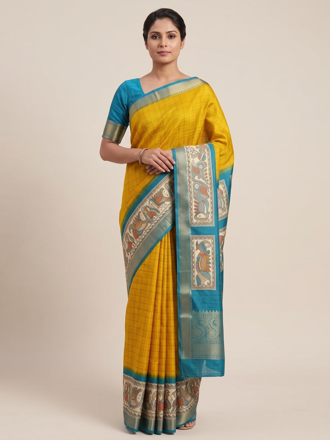 Yellow Weaving Dola Silk Saree With Zari Border - Image 5