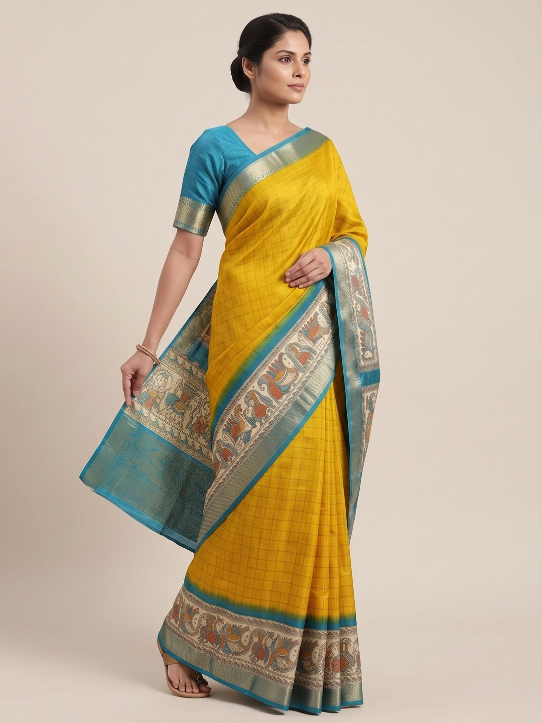 Yellow Weaving Dola Silk Saree With Zari Border - Image 6