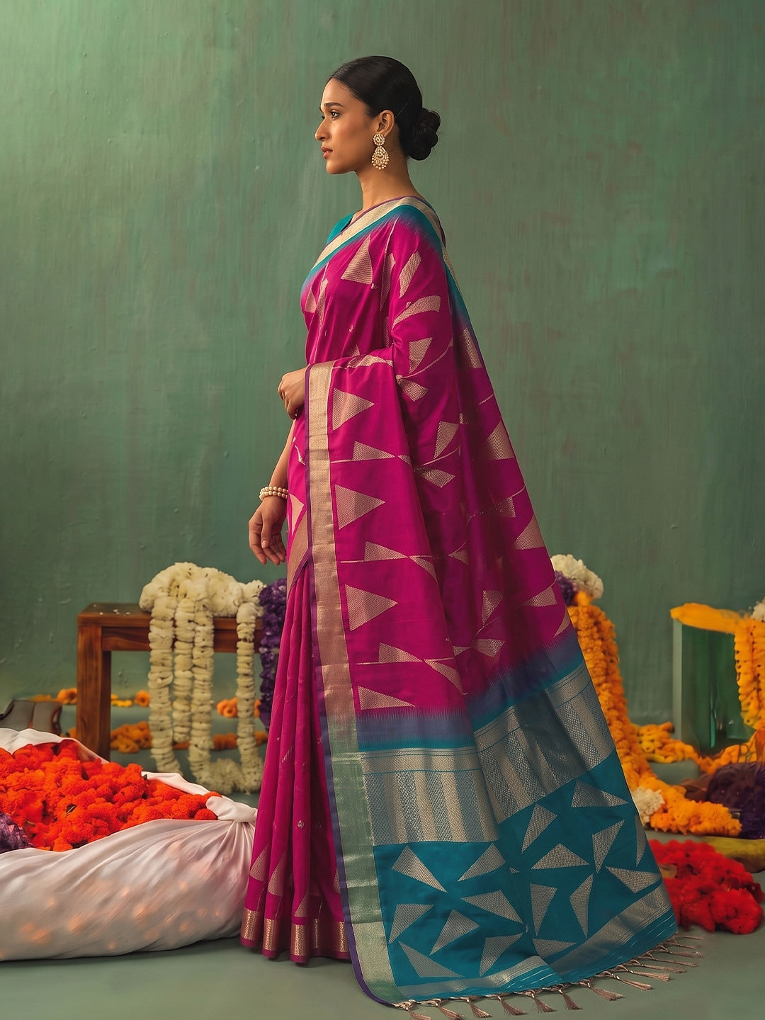 Peachmode Pink Silk Blend Woven Saree - Image 2