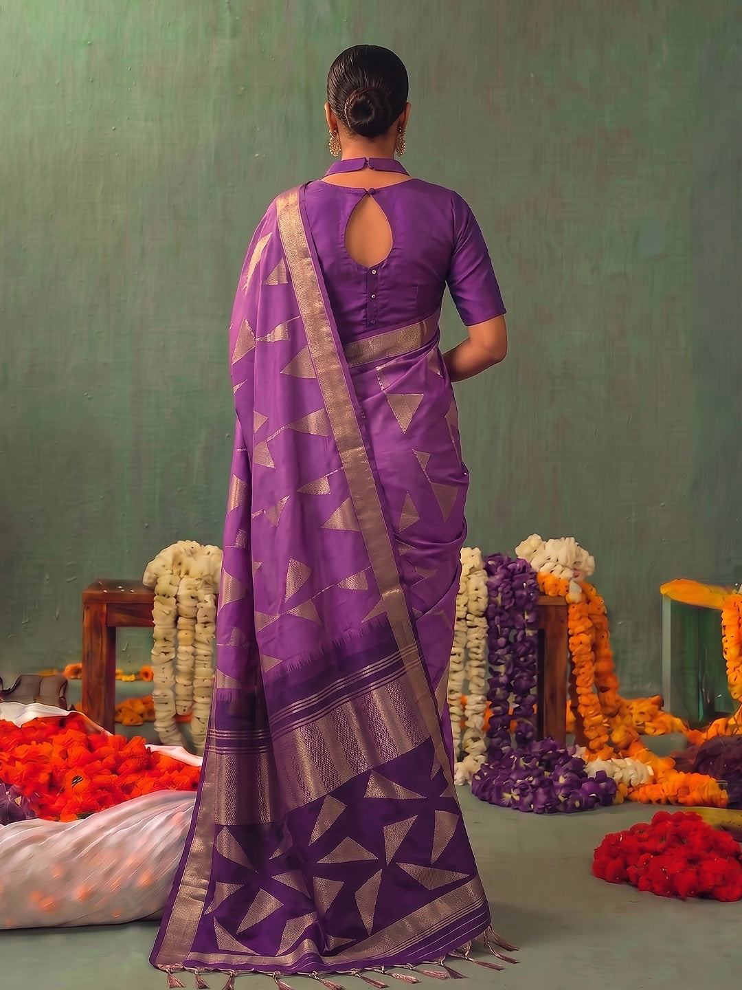 Peachmode Purple Silk Blend Woven Saree - Image 2